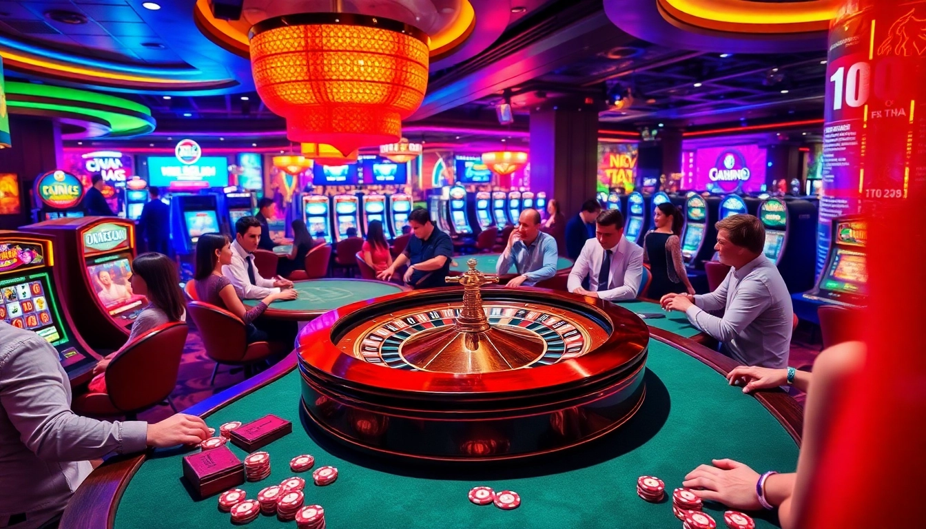 Experience the thrill of gambling at lien minh kjc's casino with lively gaming tables and vibrant atmosphere.