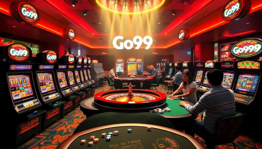 Go99 casino floor packed with colorful slot machines and enthusiastic players enjoying the thrill of gambling.