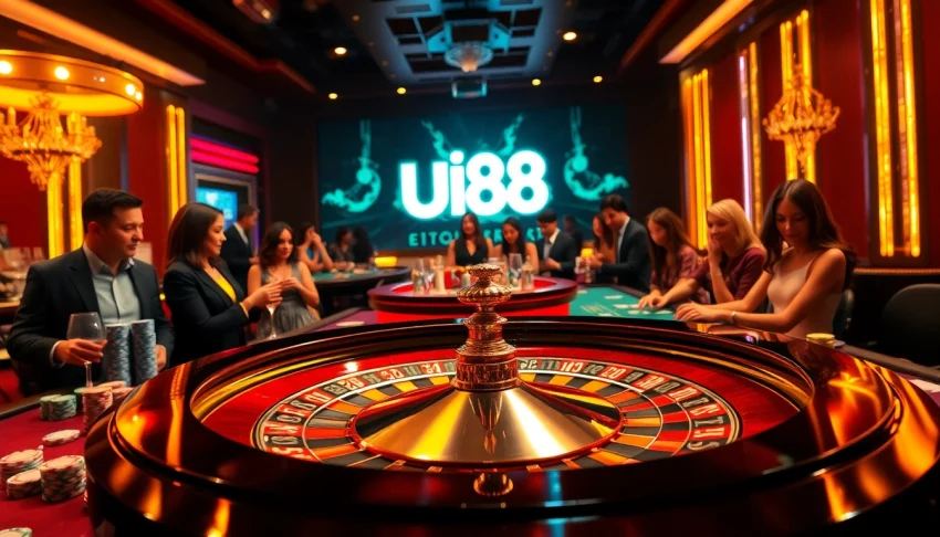 Experience thrilling gaming at https://uu88.hu.net/ showcased with passionate players around a vibrant roulette wheel.