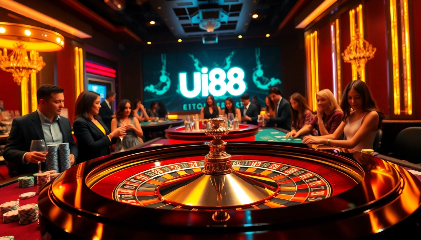 Experience thrilling gaming at https://uu88.hu.net/ showcased with passionate players around a vibrant roulette wheel.