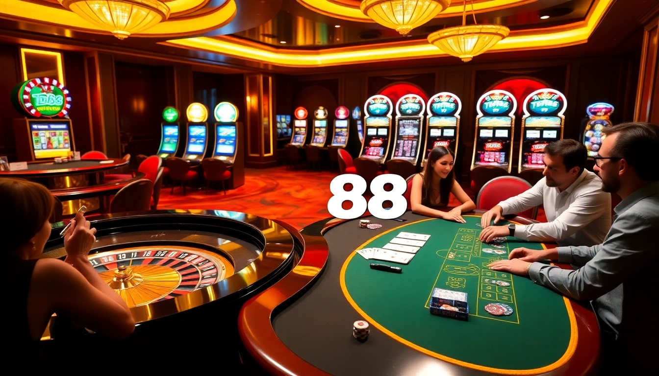 Experience the thrill of the TD88 casino with vibrant casino tables, poker chips, and betting action.