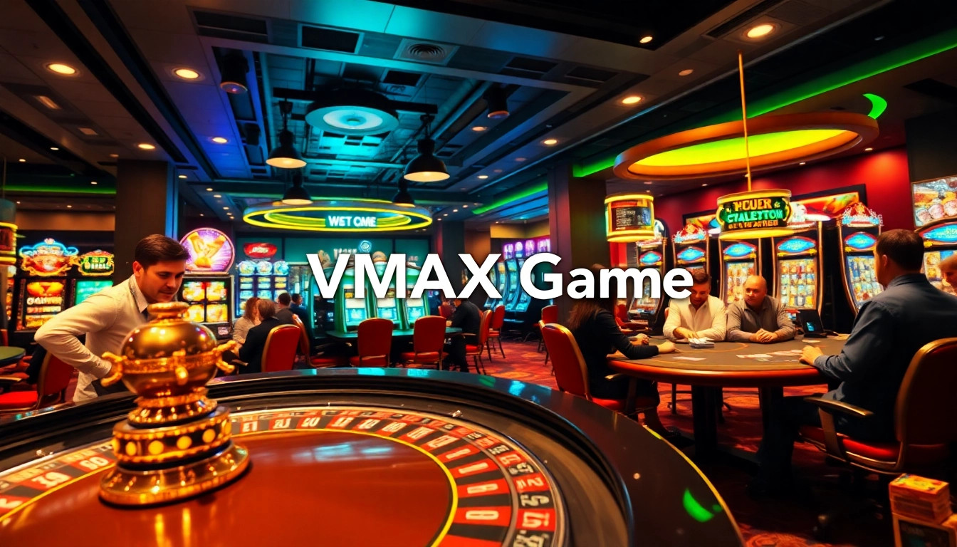 Experience the thrill of the VMAX Game at our vibrant roulette table surrounded by enthusiastic gamblers.