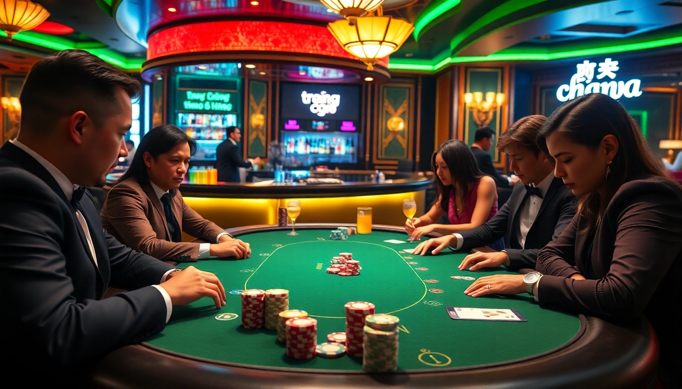Experience the thrilling atmosphere of 'trang chủ go8' with an intense poker game at a luxurious casino.