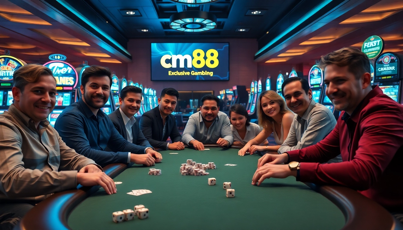 cm88 poker players enjoying an intense game with luxury chips and cards, full of excitement.