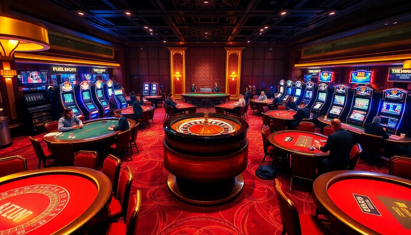 Experience the excitement of casino games with Zbet, featuring players at a blackjack table and vibrant slot machines.