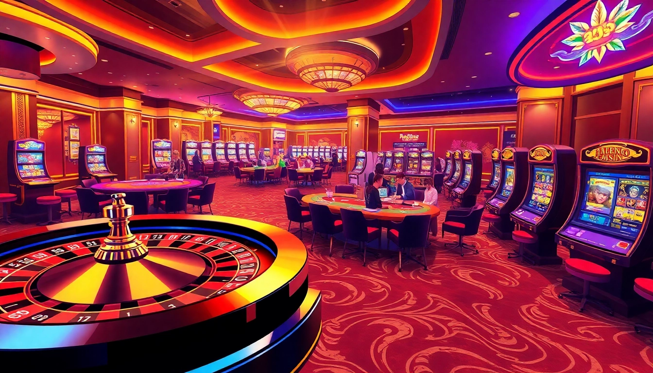 Experience the excitement of online gambling at nhà cái qq88, showcasing vibrant casino tables and thrilling slot machines.