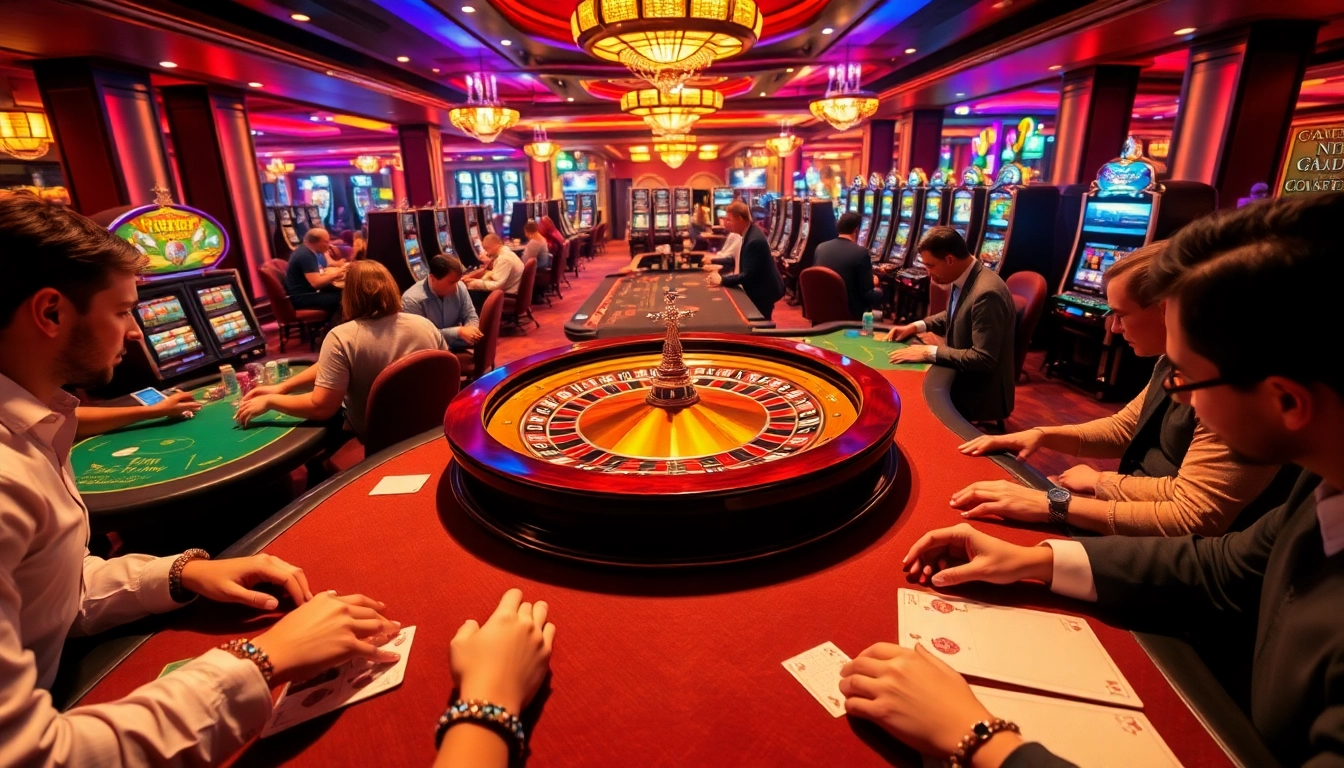 Experience the thrill of 79kingc2.com with players enjoying poker and slots in a lively casino setting.