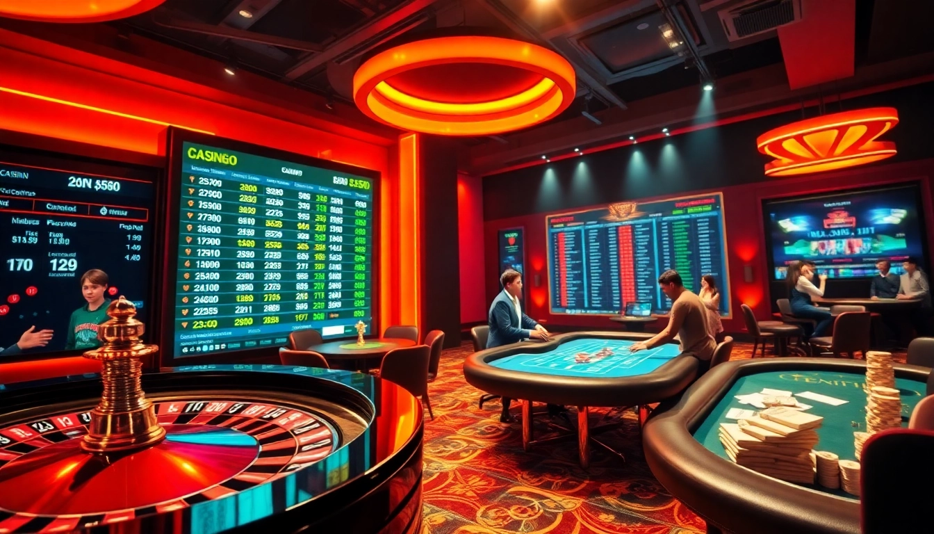 MM88 Casino online gaming setup showcasing vibrant tables, chips, and digital betting interfaces.