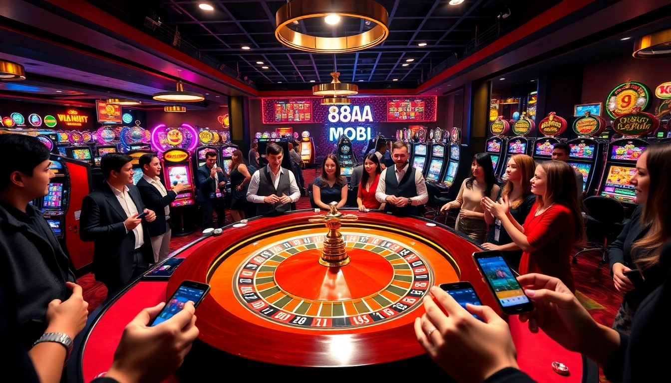 Gamblers enjoying the excitement at the casino with 88aa mobi app in hand.