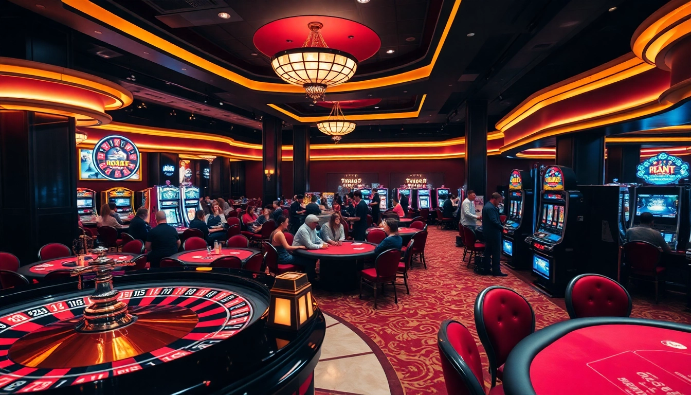 Action-packed casino scene representing KUWIN with players engaged in thrilling games of roulette and poker.